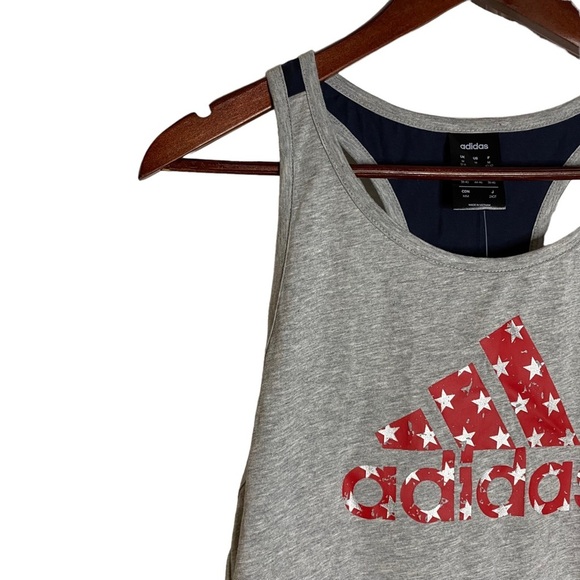 Adidas Heather Gray Tank Top Red Silver Stars Logo Black Red Cotton Medium M - Picture 6 of 15